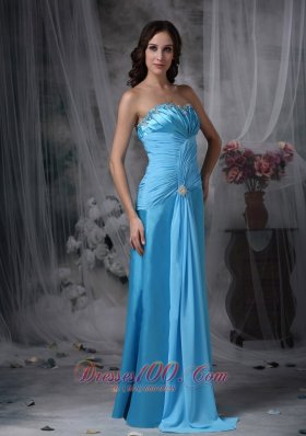 Exquisite Beaded Aqua Column Evening Dress