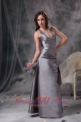 Grey Mother of the Bride Dress V-neck Cross Back