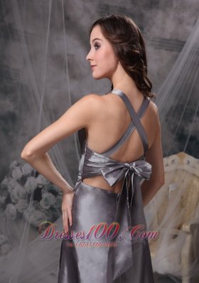 Grey Mother of the Bride Dress V-neck Cross Back