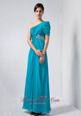 Teal Homecoming Dress One Shoulder Cap Sleeve