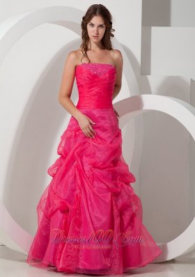 Hot Pink A-line Beaded Prom Dress Customize