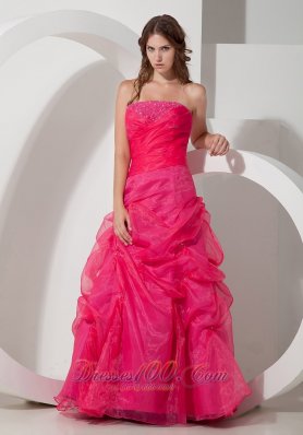 Hot Pink A-line Beaded Prom Dress Customize