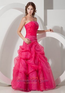 Hot Pink A-line Beaded Prom Dress Customize