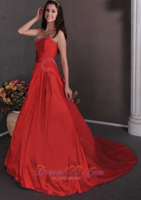 One Shoulder Red Dress for Bridal Court Appliques