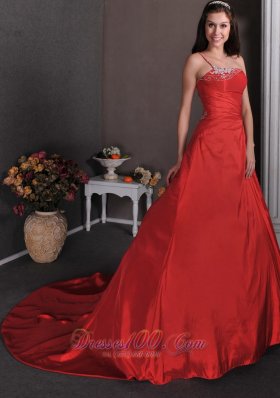 One Shoulder Red Dress for Bridal Court Appliques