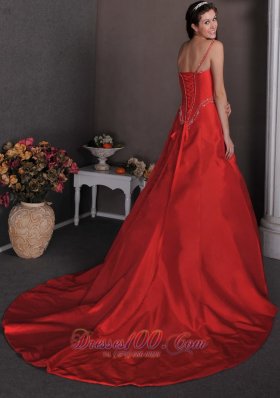 One Shoulder Red Dress for Bridal Court Appliques