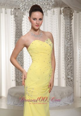 Comfortable Chiffon Prom Dress Yellow Beading