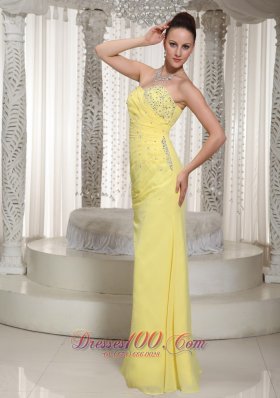 Comfortable Chiffon Prom Dress Yellow Beading