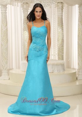 Aqua Blue Plus Size Prom Dress Spaghetti Straps