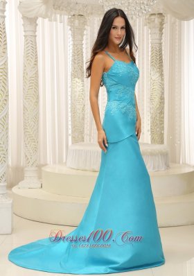 Aqua Blue Plus Size Prom Dress Spaghetti Straps