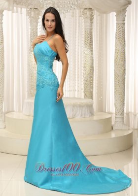 Aqua Blue Plus Size Prom Dress Spaghetti Straps