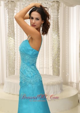 Aqua Blue Plus Size Prom Dress Spaghetti Straps