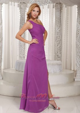 High Slit Bridesmaid Dress Fuchsia Side Zipper