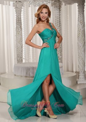 Turquoise High Slit Prom Celebrity Dress Beading