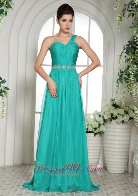 Discount One Shoulder Prom Dress Ruch and Beading