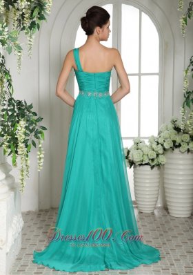 Discount One Shoulder Prom Dress Ruch and Beading