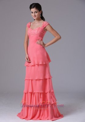 Watermelon Ruffled Layers Prom Dress Square