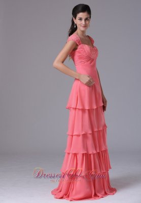 Watermelon Ruffled Layers Prom Dress Square