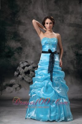 Beautiful Prom Dress Aqua Blue Appliques Bowknot