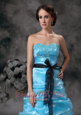 Beautiful Prom Dress Aqua Blue Appliques Bowknot