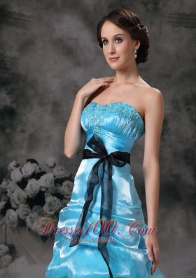 Beautiful Prom Dress Aqua Blue Appliques Bowknot