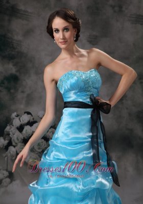 Beautiful Prom Dress Aqua Blue Appliques Bowknot