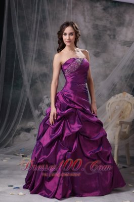 Purple V-neck Bridesmaid Dress Beads pick-ups