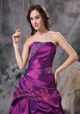 Purple V-neck Bridesmaid Dress Beads pick-ups