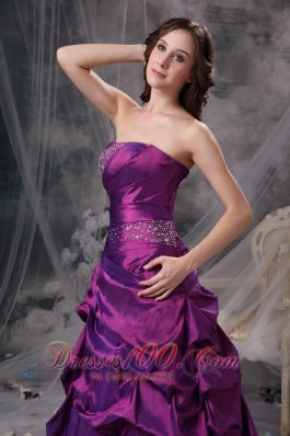 Purple V-neck Bridesmaid Dress Beads pick-ups