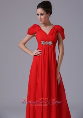 Fashionable Cap Sleeves Prom Dress V-neck