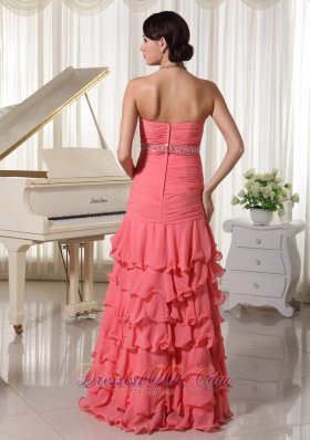 Watermelon Red Prom Holiday Dress Layered Beading Ruch