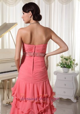 Watermelon Red Prom Holiday Dress Layered Beading Ruch