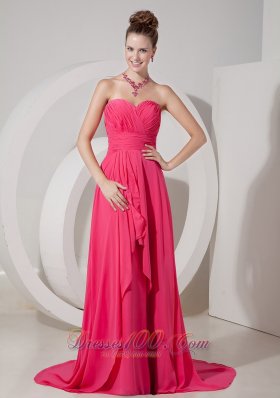 Cheap rom Gown Dress Coral Red Empire Sweetheart