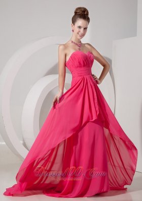 Cheap rom Gown Dress Coral Red Empire Sweetheart