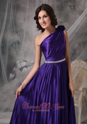 Purple One Shoulder Prom Dress Beads Flower