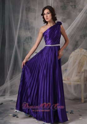 Purple One Shoulder Prom Dress Beads Flower