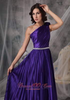 Purple One Shoulder Prom Dress Beads Flower