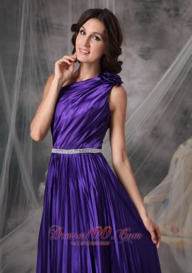 Purple One Shoulder Prom Dress Beads Flower