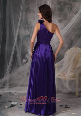 Purple One Shoulder Prom Dress Beads Flower