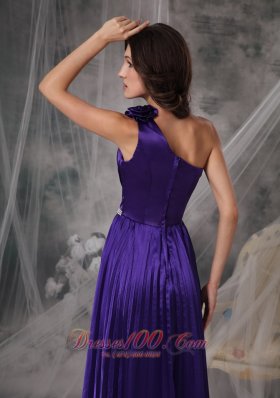 Purple One Shoulder Prom Dress Beads Flower