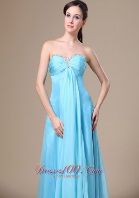 Stylish Prom Dress Beading Aqua Blue