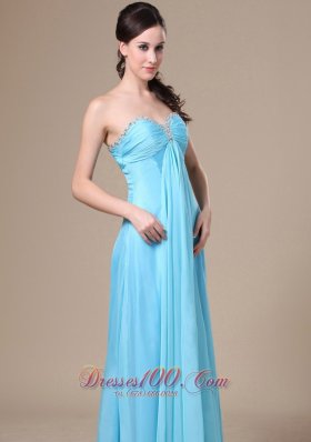 Stylish Prom Dress Beading Aqua Blue