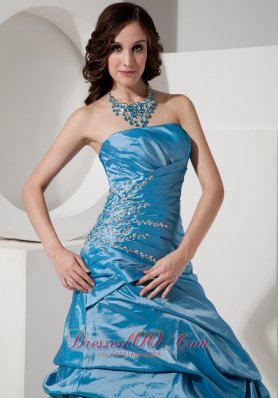 Sky Blue A-Line Prom Dress Beading Pick-ups