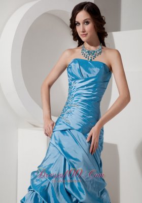 Sky Blue A-Line Prom Dress Beading Pick-ups