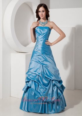 Sky Blue A-Line Prom Dress Beading Pick-ups