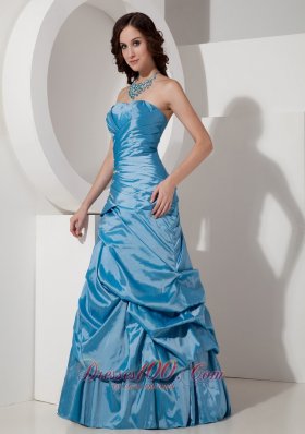 Sky Blue A-Line Prom Dress Beading Pick-ups