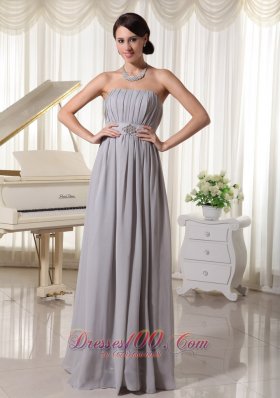 Modest Grey Empire Prom Holiday Dress Ruch Beading