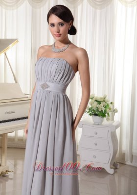 Modest Grey Empire Prom Holiday Dress Ruch Beading