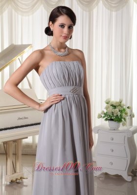 Modest Grey Empire Prom Holiday Dress Ruch Beading