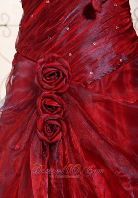 Sassy Wine Red One Shoulder Prom Dress Flowers